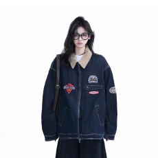 批发美式几何复古重工哈灵顿<b class='q'>夹克</b>男女休闲翻领外套情侣宽松百搭时尚款