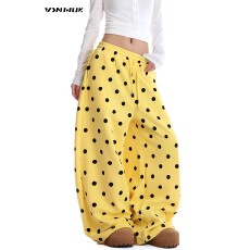 纯棉质量美式新风格波点满印垂感卫裤女春夏阔腿裤运动休闲裤子
