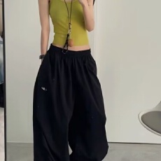 批发塔丝隆加密原版1:1】速干女<b class='q'>春</b>夏新款宽松运动休闲阔腿束脚工装裤