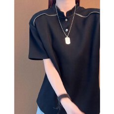 批发太空棉亨特领】短袖前卫T恤女夏季新款宽松半袖百搭情侣休闲上衣