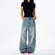 批发星空纹<b class='q'>牛仔裤</b>】2026春衣创水洗做旧拼接裤子男女宽松直筒阔腿长裤