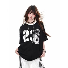 批发纯棉】夏季女短袖时尚潮酷宽松T恤圆领<b class='q'>中长款</b>嘻哈爵士跳舞上衣潮