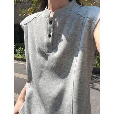 批发曼巴棉背心T恤】亨利领揭潮坊短袖上衣女夏季无袖正肩短款<b class='q'>polo</b><b class='q'>衫</b>