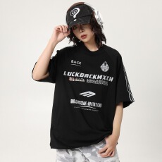 批发美式乡郎复古三条杠运动短袖t恤女夏新款宽松设计感小众<b class='q'>情侣</b><b class='q'>上衣</b>