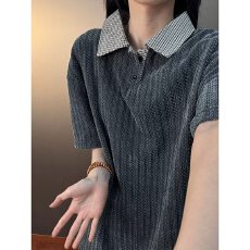 鱼骨纹新款简皓胸口接袋polo短袖时尚潮流休闲百搭情侣款T恤