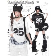 批发美式复古时尚蕾丝烫钻V领短袖<b class='q'>T</b><b class='q'>恤</b>女夏季刺绣球衣风宽松休闲上衣