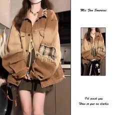 批发复古高街牛仔外套女2026新款早秋季美式慵懒chic工装<b class='q'>夹克</b>宽松上衣