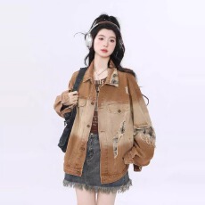 批发复古高街牛仔外套女2026新款早秋季美式慵懒chic工装<b class='q'>夹克</b>宽松上衣