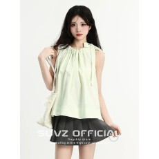 批发春夏蝴蝶结绑带无袖衬衫背心女夏季2026新款娃娃衫宽松小众上衣