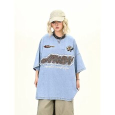 美式韦爵森重磅美式潮牌宽松2026T恤休闲短牛仔短袖袖女男半袖夏