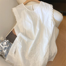 批发<b class='q'>韩版</b>时尚甜美蝴蝶结蕾丝系带无袖<b class='q'>衬衫</b>夏季