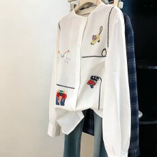 批发日系甜美风减龄卡通绣花白色<b class='q'>衬衫</b>女2026春夏新款<b class='q'>长袖</b><b class='q'>衬衣</b>