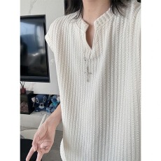 批发肌理感元宝v领无袖<b class='q'>背心</b>女男夏季冰丝凉感t恤美式健身运动坎肩汗衫