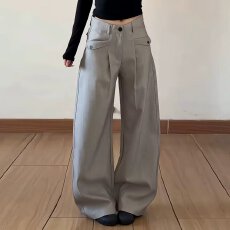 批发2026布偶鸟<b class='q'>春</b>夏美式通勤垂感弯刀西裤男女宽松阔腿拖地休闲长裤子