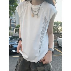 批发美式冰丝网眼速干运动背心女男夏季薄款解构无袖t恤健身坎肩<b class='q'>汗衫</b>