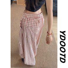 批发格子欧派星阔腿裤女夏季薄款设计慵懒裤子宽松<b class='q'>休闲</b>直筒垂感拖地裤