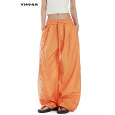批发原版做法 印花工艺】波点<b class='q'>休闲</b>裤女夏季速干裤阔腿垂感宽松伞兵裤