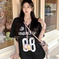 批发美式揭潮坊球衣风08号数字印花重磅短袖<b class='q'>T</b><b class='q'>恤</b>女男夏装街头<b class='q'>嘻哈</b>上衣