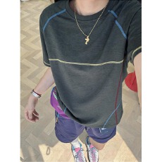 批发美式潮乐邦复古辣妹旗帜印花正肩短袖<b class='q'>t</b><b class='q'>恤</b>女夏季修身短款半袖上衣