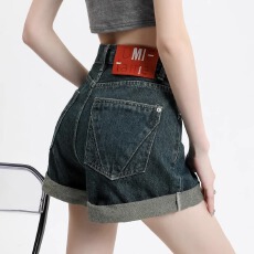批发美式蚂蚁阔腿<b class='q'>牛仔</b><b class='q'>短裤</b>女<b class='q'>卷</b><b class='q'>边</b>宽松夏季a字小个子显瘦高腰百搭热裤