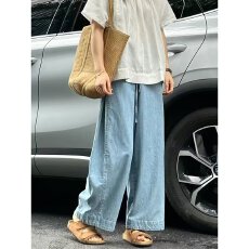 批发<b class='q'>牛仔裤</b>女新势力春夏复古大码胖妹妹薄款垂感九分显瘦<b class='q'>哈伦</b>阔腿裤
