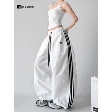 批发2026春季<b class='q'>新款</b>街头休闲风阔腿裤女宽松侧边条纹松紧腰长裤休闲裤夏