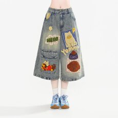 批发水洗新汇佳做旧牛仔<b class='q'>短裤</b><b class='q'>男</b>女夏季口袋工装裤宽松美式休闲气质中裤