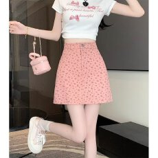 批发2026欢喜夏季大码胖mm少女感<b class='q'>清新</b>减龄高腰包臀碎花半身裙A字短裙