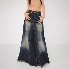 批发复古蚂蚁水洗磨白牛仔<b class='q'>半身裙</b>女2026春夏慵懒风不规则中<b class='q'>长款</b>A字裙