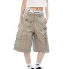 批发美式新概念多口袋潮牌痞帅休闲工装短裤男女夏季宽松中裤五分裤子
