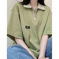 批发Polo衫揭潮坊正肩t恤女短袖夏季宽松遮肚子设计感上衣显瘦<b class='q'>体恤</b>衫