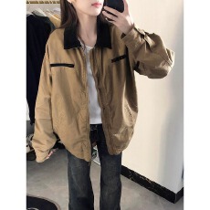 批发美式左手复古做旧<b class='q'>外套女</b>春秋新款国潮牌宽松休闲情侣工装夹克上衣