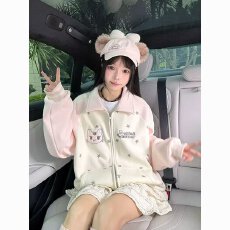 批发春秋佳兴新款大码宽松慵懒风小猫刺绣星星翻领棒球服宽松<b class='q'>外套</b>上衣