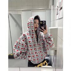 批发美式乐万邦复古字母爱心连帽开衫卫衣男女春秋设计感宽松休闲<b class='q'>外套</b>