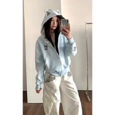 批发美式前卫复古小恶魔豹纹连帽卫衣男女春秋新款宽松休闲开衫<b class='q'>外套</b>潮