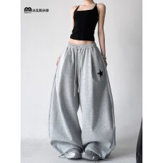 批发纯棉华棉复合】休闲运动卫裤女春秋高腰宽松显瘦直筒阔腿运动裤子