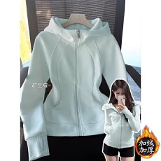 批发加绒愚仁卫衣外套女款春秋款<b class='q'>修身</b>瑜伽服上衣开衫连帽运动休闲外套