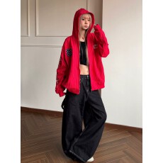 批发华棉复合350克双层帽】刺绣连帽<b class='q'>开衫</b>卫衣男女竖<b class='q'>条纹</b>休闲情侣外套