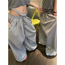 批发美式复古字母刺绣宽松廓形休闲卫<b class='q'>裤</b>男女同款设计感运动<b class='q'>百搭</b>长<b class='q'>裤</b>子