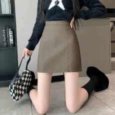 批发pu南大街小皮裙女半身裙秋冬季高腰包臀<b class='q'>短裙</b>开叉小个子a字半裙韩