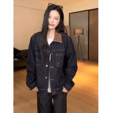 批发美式潮人邦阔版牛仔外套男女春秋季新款翻领夹克宽松<b class='q'>百搭</b>复古上衣
