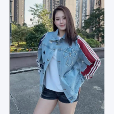 批发春<b class='q'>秋</b>潮人邦港风复古嘻哈炸街涂鸦做旧破洞牛仔外套情侣夹克男女潮