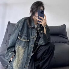 批发牛仔潮人邦外套男女日系复古潮牌高级感休闲百搭宽松学生工装夹克