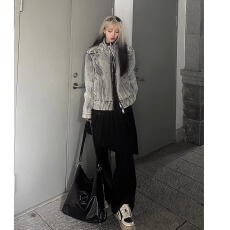 批发美拉德潮人邦重磅解构机车水洗短牛仔外套男女秋小众设计感夹克衫