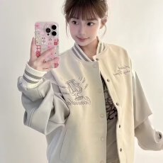 批发慵懒老铁夹克外套棒球服男女春秋潮流刺绣美式上衣运动休闲开衫