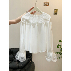 批发衬衫女2025春秋新款时尚法式奶系温柔<b class='q'>百搭</b>上衣花瓣领白色长袖上衣