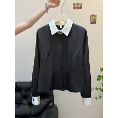 批发2025秋季高端欧货洋气上衣小众不撞款轻奢高级感减龄黑白拼接衬衫