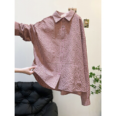 批发美式少年感<b class='q'>格子</b>长袖防晒<b class='q'>衬衫</b>外套女春夏<b class='q'>衬衣</b>文艺复古宽松休闲上衣