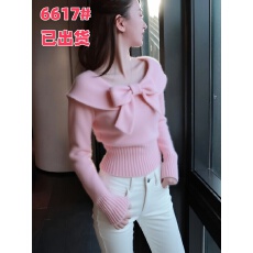 批发韩系<b class='q'>甜美</b>粉色蝴蝶结毛衣女冬季内搭气质高级感小众绝美针织衫上衣