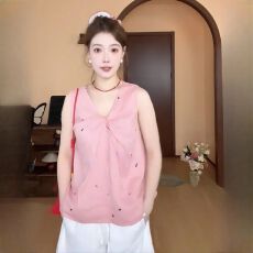 批发韩系时尚新款女装夏季辣妹V领爱心<b class='q'>刺绣</b>无袖背心上衣宽松<b class='q'>衬衫</b><b class='q'>衬衣</b>